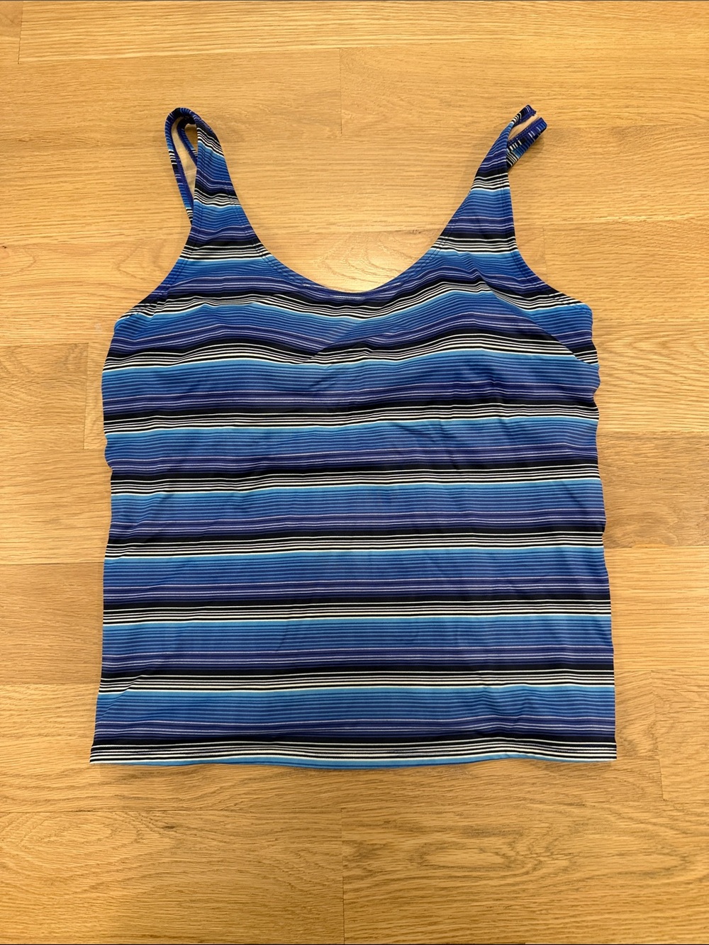 L.L. Bean Striped Blue Multi-Tone ScoopTank Swim Top size 16